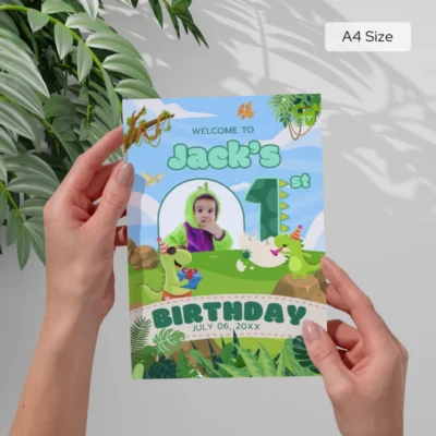 Birthday Welcome Sign 1yo Cute Dinosaur Theme v1.2