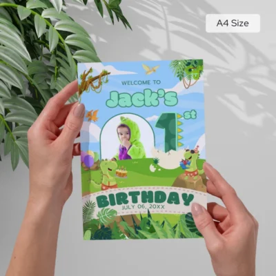 Birthday Welcome Sign 1yo Cute Dinosaur Theme v1.2