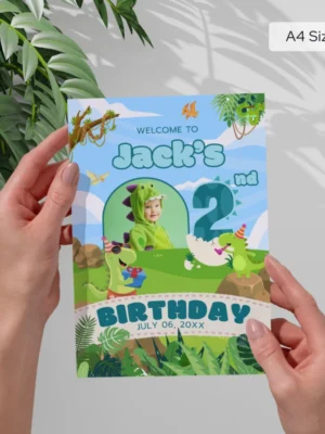 Birthday Welcome Sign 2yo Cute Dinosaur Theme v1.2