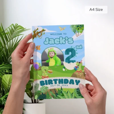 Birthday Welcome Sign 2yo Cute Dinosaur Theme v1.3