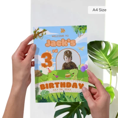 Birthday Welcome Sign 3yo Cute Dinosaur Theme v1.1