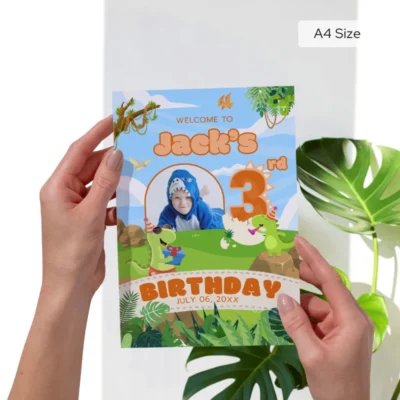 Birthday Welcome Sign 3yo Cute Dinosaur Theme v1.2