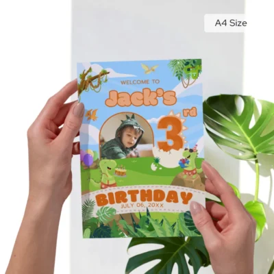 Birthday Welcome Sign 3yo Cute Dinosaur Theme v1.3