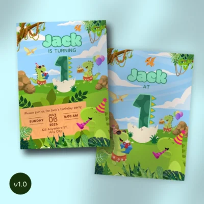 Kids Birthday Invite 1yo Cute Dinosaur Theme v1.0