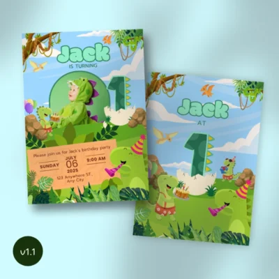 Kids Birthday Invite 1yo Cute Dinosaur Theme v1.1