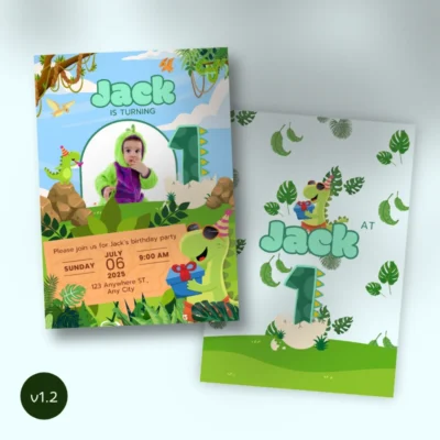 Kids Birthday Invite 1yo Cute Dinosaur Theme v1.2