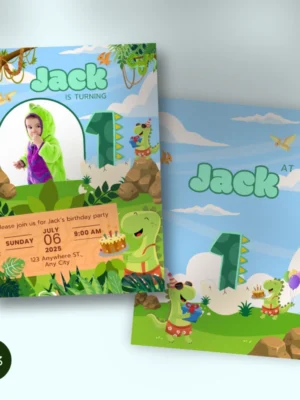 Kids Birthday Invite 1yo Cute Dinosaur Theme v1.3