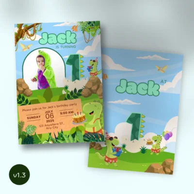 Kids Birthday Invite 1yo Cute Dinosaur Theme v1.3
