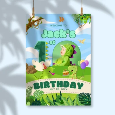Birthday Welcome Sign 1yo Cute Dinosaur Theme v1.1