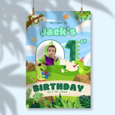 Birthday Welcome Sign 1yo Cute Dinosaur Theme v1.2