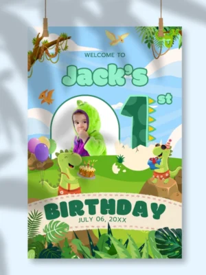Birthday Welcome Sign 1yo Cute Dinosaur Theme v1.2