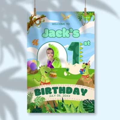 Birthday Welcome Sign 1yo Cute Dinosaur Theme v1.2