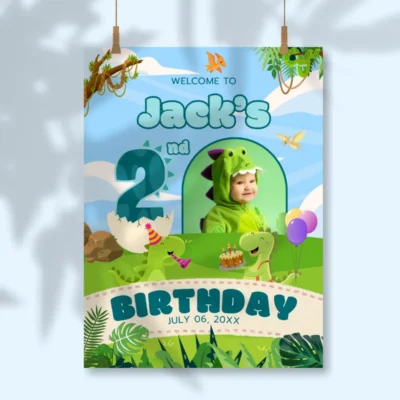 Birthday Welcome Sign 2yo Cute Dinosaur Theme v1.1