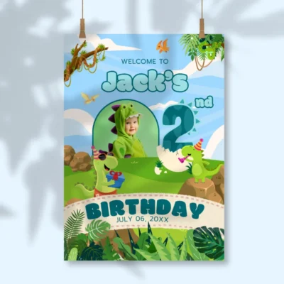 Birthday Welcome Sign 2yo Cute Dinosaur Theme v1.2