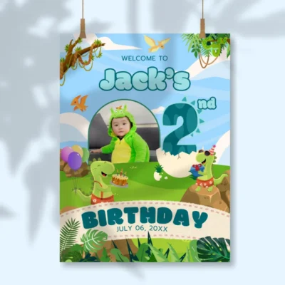 Birthday Welcome Sign 2yo Cute Dinosaur Theme v1.3