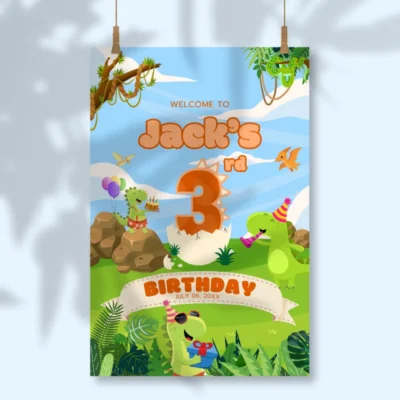 Birthday Welcome Sign 3Yo Cute Dinosaur Theme v1.0