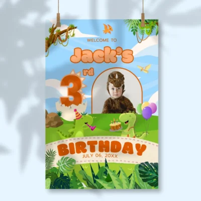 Birthday Welcome Sign 3yo Cute Dinosaur Theme v1.1