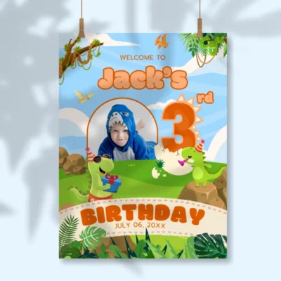 Birthday Welcome Sign 3yo Cute Dinosaur Theme v1.2