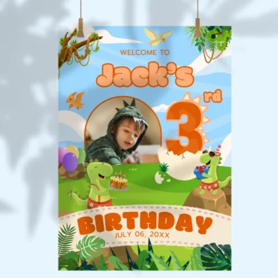 Birthday Welcome Sign 3yo Cute Dinosaur Theme v1.3