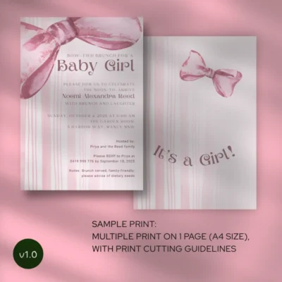 Baby Shower Invitation Pink Bow Theme v1.0