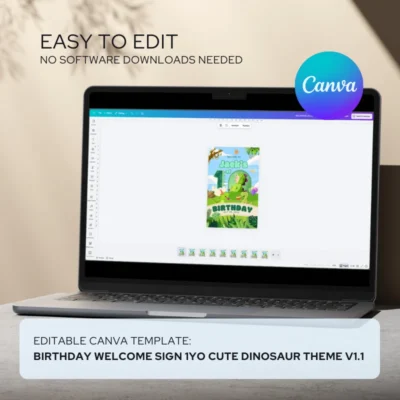 Birthday Welcome Sign 1yo Cute Dinosaur Theme v1.1