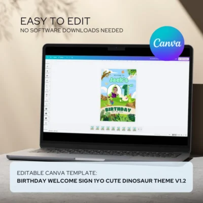 Birthday Welcome Sign 1yo Cute Dinosaur Theme v1.2