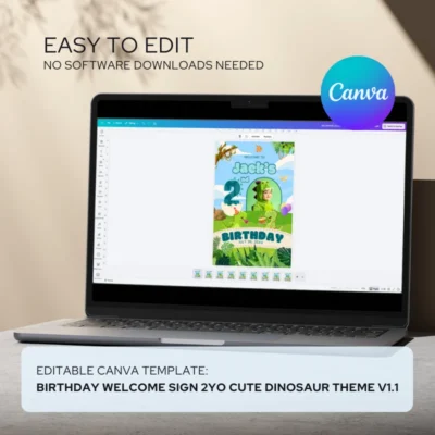 Birthday Welcome Sign 2yo Cute Dinosaur Theme v1.1
