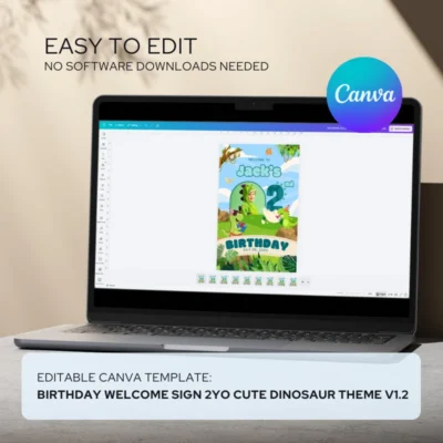 Birthday Welcome Sign 2yo Cute Dinosaur Theme v1.2