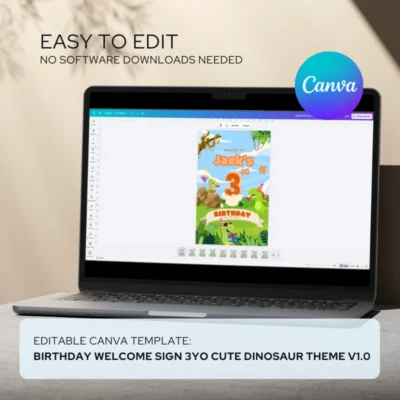 Birthday Welcome Sign 3Yo Cute Dinosaur Theme v1.0
