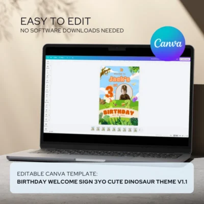 Birthday Welcome Sign 3yo Cute Dinosaur Theme v1.1
