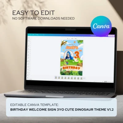 Birthday Welcome Sign 3yo Cute Dinosaur Theme v1.2