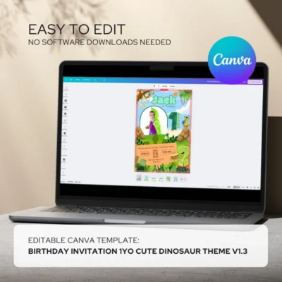 Kids Birthday Invite 1yo Cute Dinosaur Theme v1.3