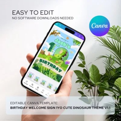 Birthday Welcome Sign 1yo Cute Dinosaur Theme v1.1