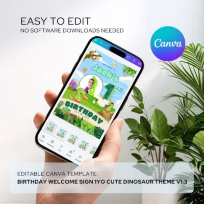 Birthday Welcome Sign 1yo Cute Dinosaur Theme v1.2