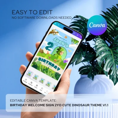 Birthday Welcome Sign 2yo Cute Dinosaur Theme v1.1