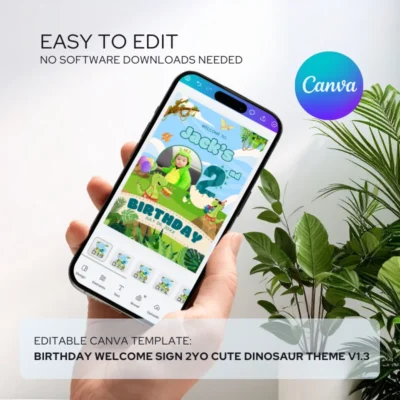 Birthday Welcome Sign 2yo Cute Dinosaur Theme v1.3