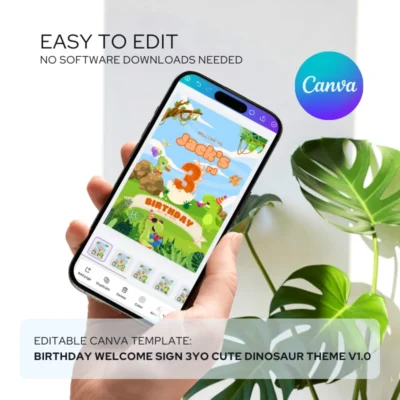 Birthday Welcome Sign 3Yo Cute Dinosaur Theme v1.0
