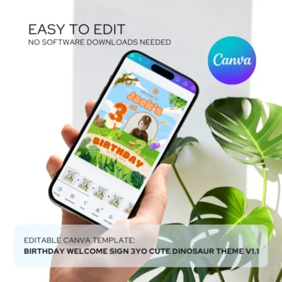 Birthday Welcome Sign 3yo Cute Dinosaur Theme v1.1