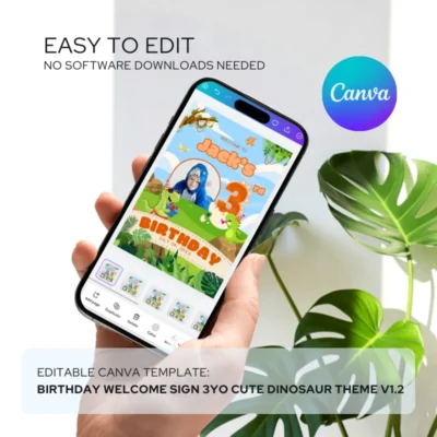 Birthday Welcome Sign 3yo Cute Dinosaur Theme v1.2