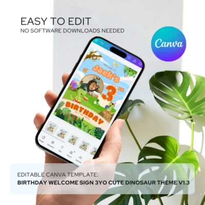 Birthday Welcome Sign 3yo Cute Dinosaur Theme v1.3