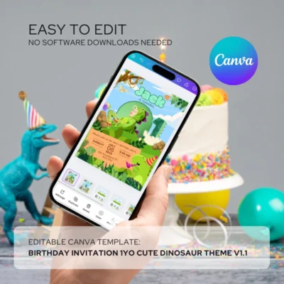 Kids Birthday Invite 1yo Cute Dinosaur Theme v1.1