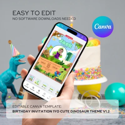 Kids Birthday Invite 1yo Cute Dinosaur Theme v1.2