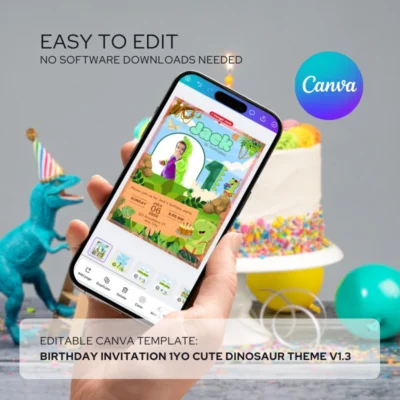 Kids Birthday Invite 1yo Cute Dinosaur Theme v1.3