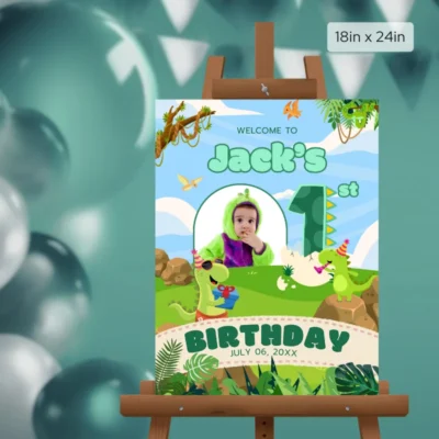 Birthday Welcome Sign 1yo Cute Dinosaur Theme v1.2