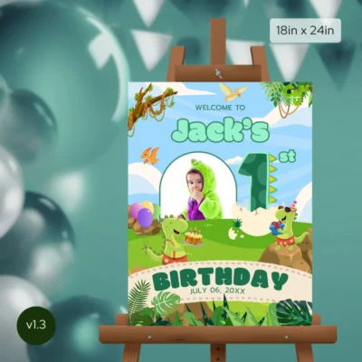 Birthday Welcome Sign 1yo Cute Dinosaur Theme v1.2
