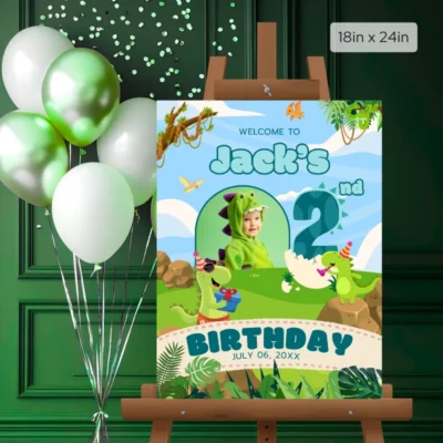 Birthday Welcome Sign 2yo Cute Dinosaur Theme v1.2