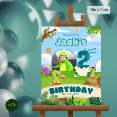Birthday Welcome Sign 2yo Cute Dinosaur Theme v1.3