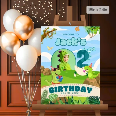 Birthday Welcome Sign 3yo Cute Dinosaur Theme v1.2