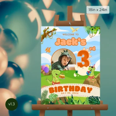 Birthday Welcome Sign 3yo Cute Dinosaur Theme v1.3