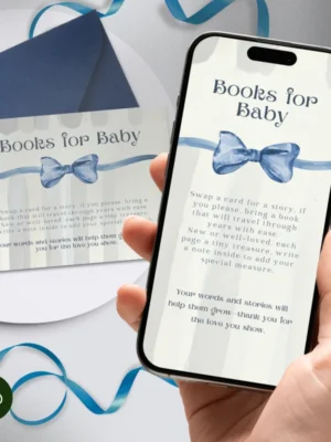 Baby Shower Books for Baby Card Blue Bow Theme v1.0